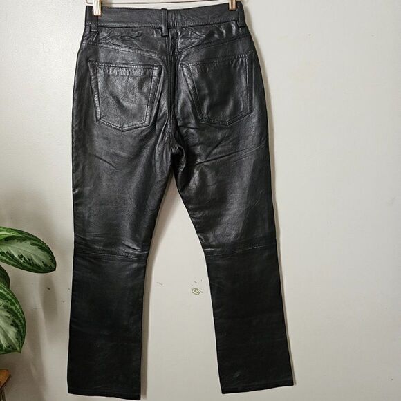 EUC AMAZING VINTAGE OLD NAVY BLUE JEANS GENUINE LEATHER STRAIGHT PANTS SIZE 4 - Picture 2 of 16